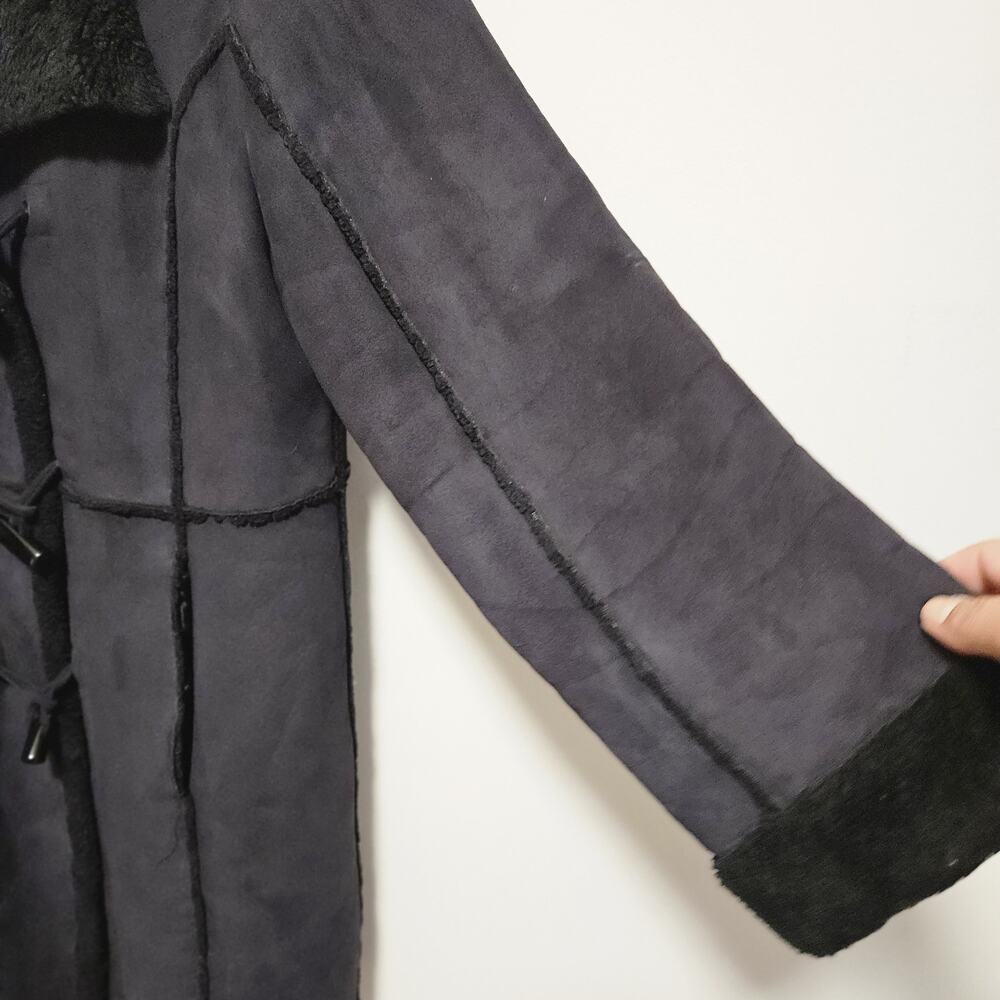 Anne Klein Charcoal Grey Faux Suede Sherpa Lined Toggle Coat Jacket Womens L - Picture 5 of 13